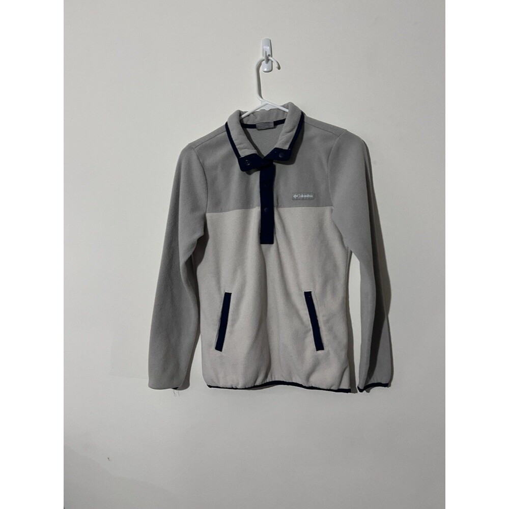 Columbia Womens Pullover Fleece Sweatshirt XS Gray Cream Half Snap Cozy Jacket